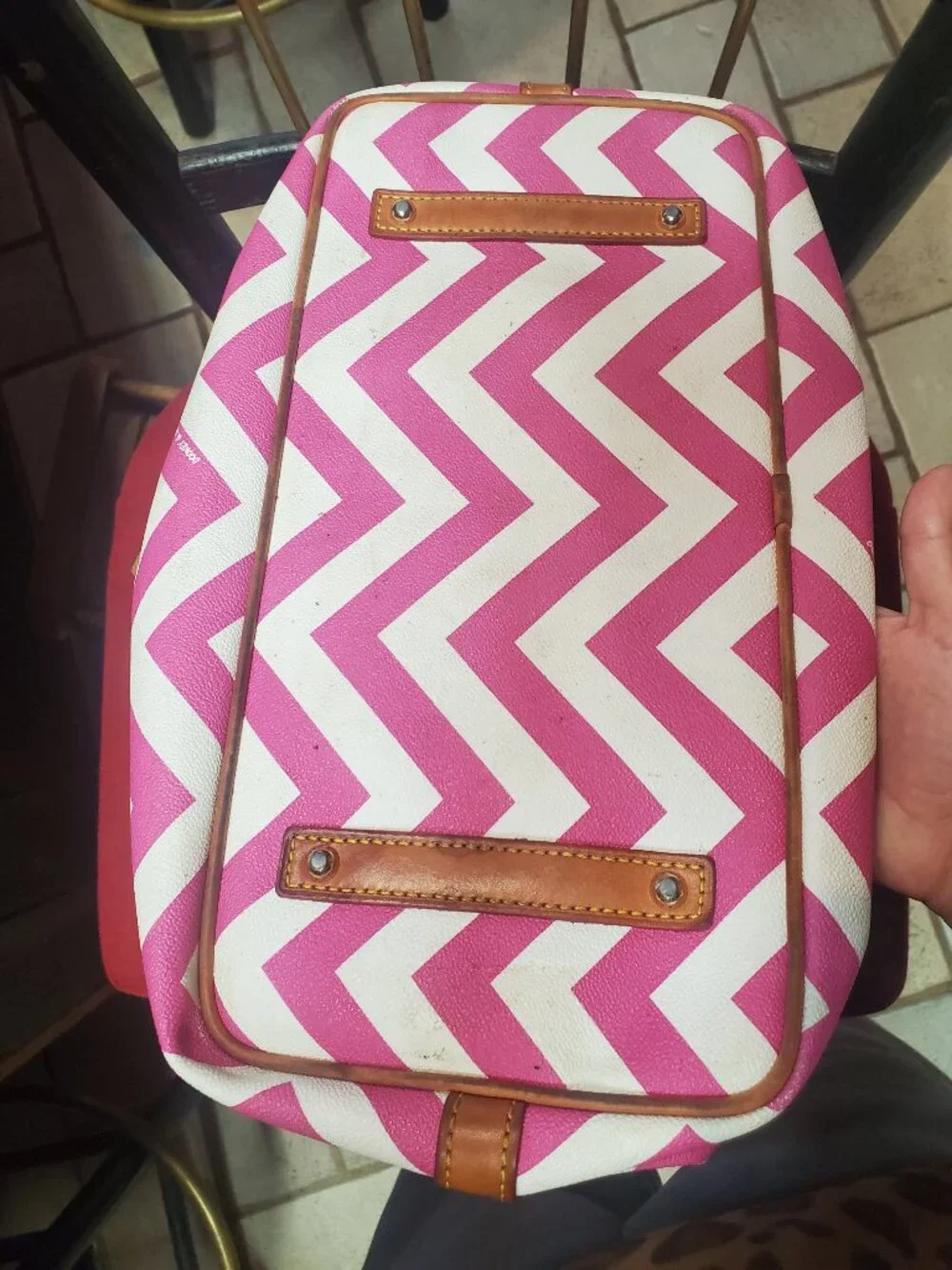 Authentic Pink and white Chevron Dooney and Bourke Tote Purse